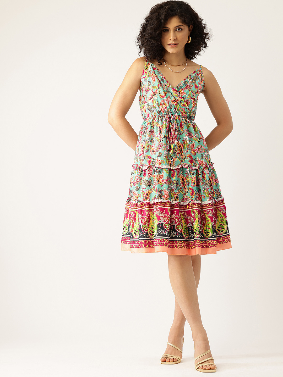 

bebe Travel Leisure Ethnic Motifs Printed Wrap Dress, Green