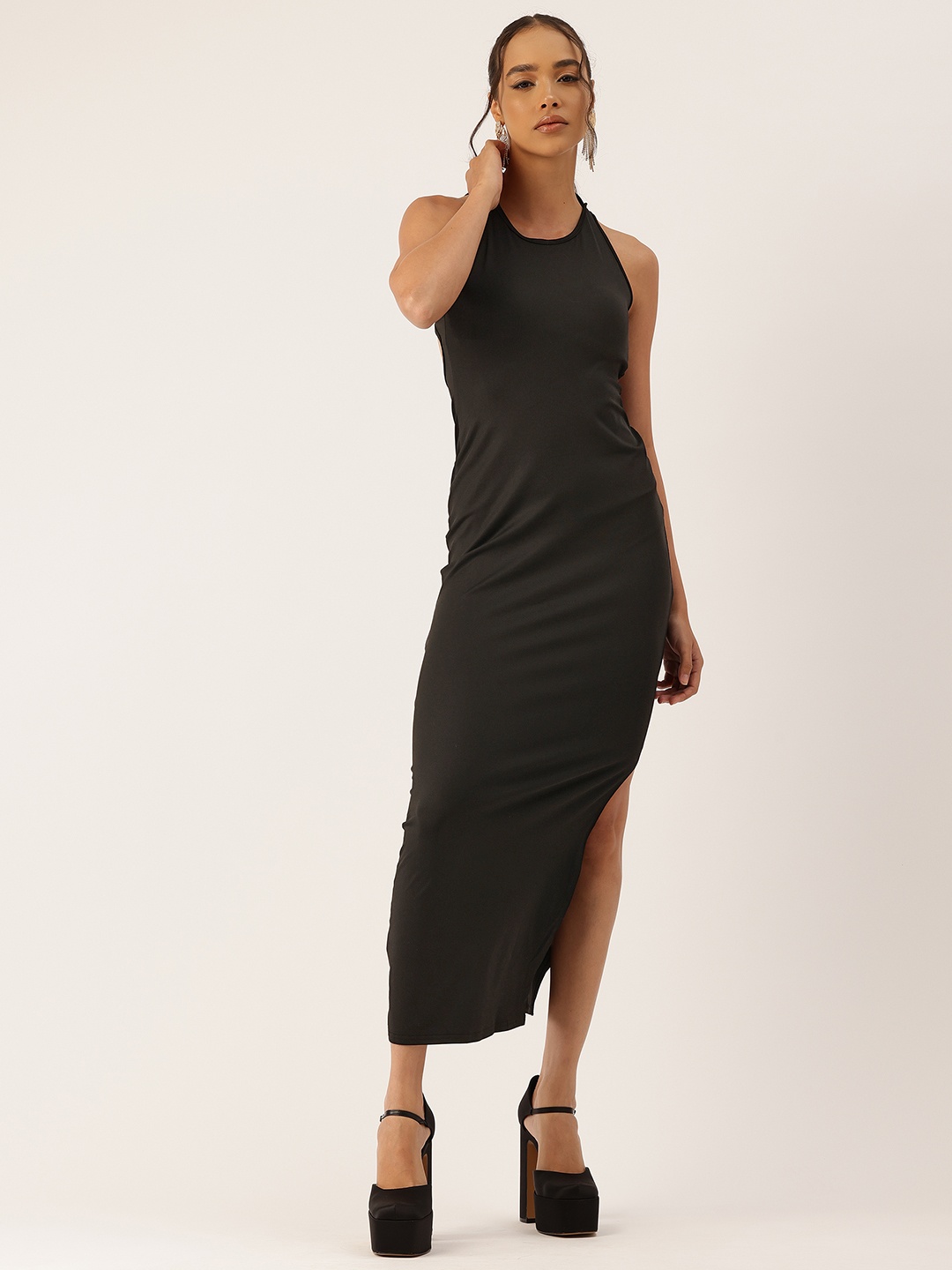 

bebe Halter Neck Bodycon Midi Dress, Black