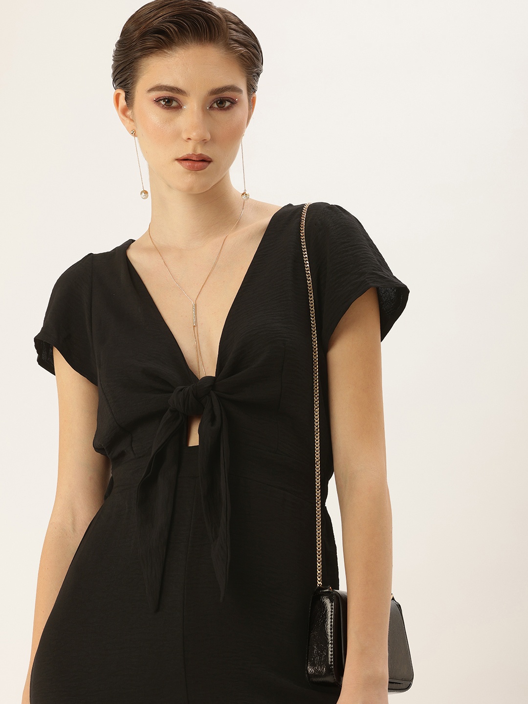 

bebe Jumpsuit with Twisted Detail, Black