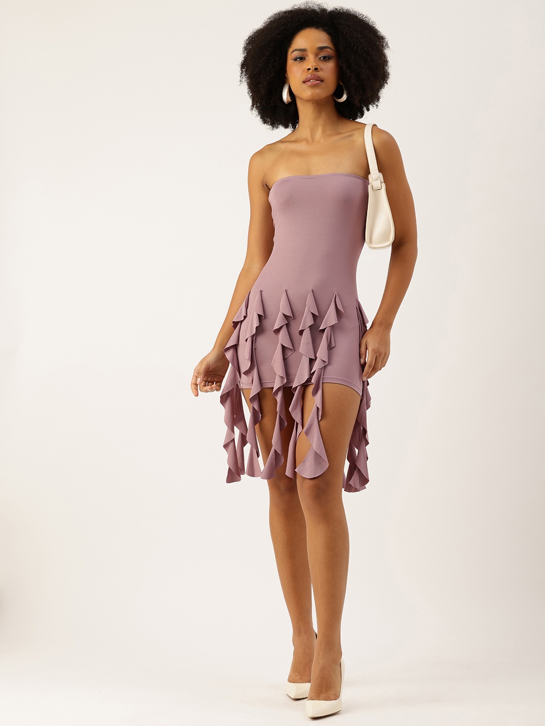 

bebe Ruffled Detailed Bodycon Party Mini Dress, Mauve