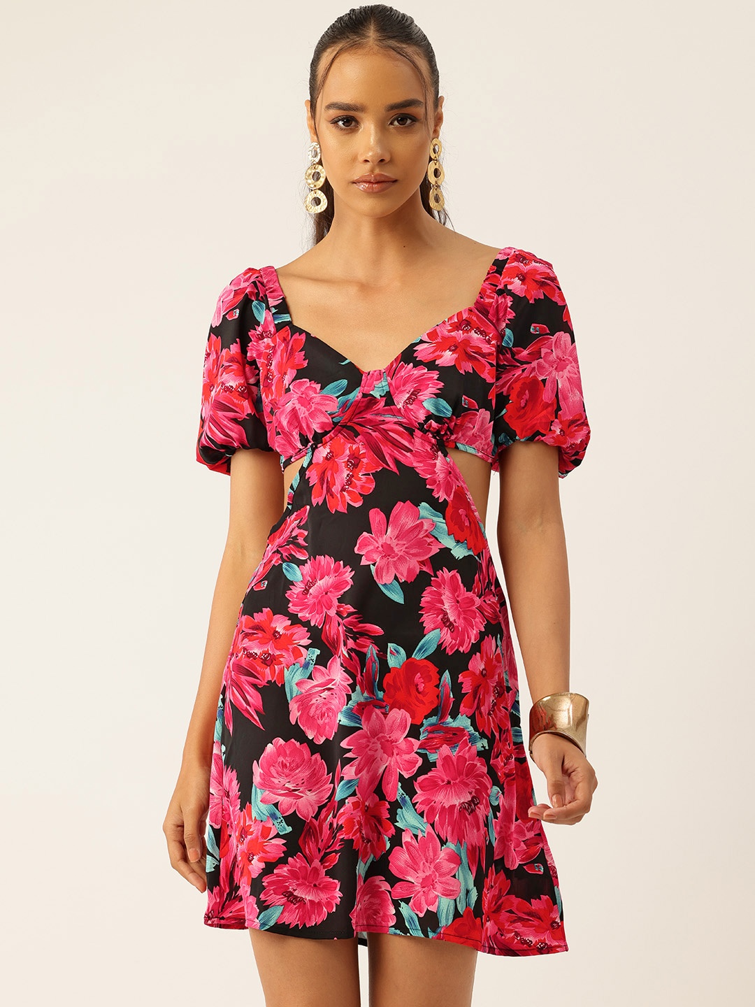 

bebe Dose of Vitamin Floral Printed Backless Sheath Mini Dress, Pink