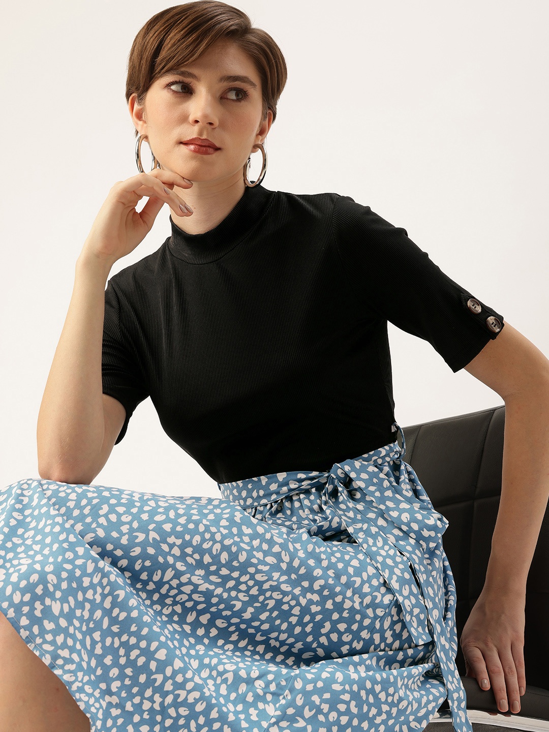 

bebe Waist T-ie-Up Printed A-Line Dress, Blue