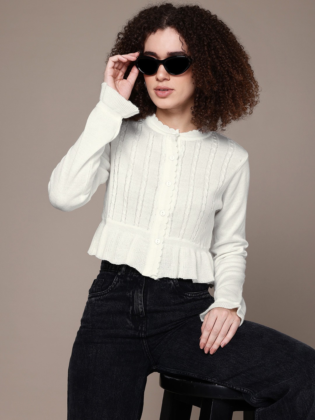 

The Roadster Lifestyle Co. Women Cable Knit Acrylic Cardigan, White