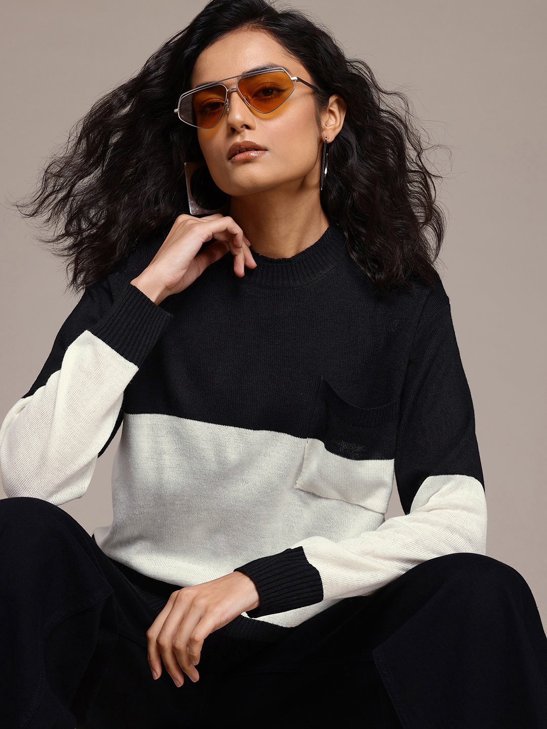 

The Roadster Lifestyle Co. Colourblocked Drop-Shoulder Pullover, White
