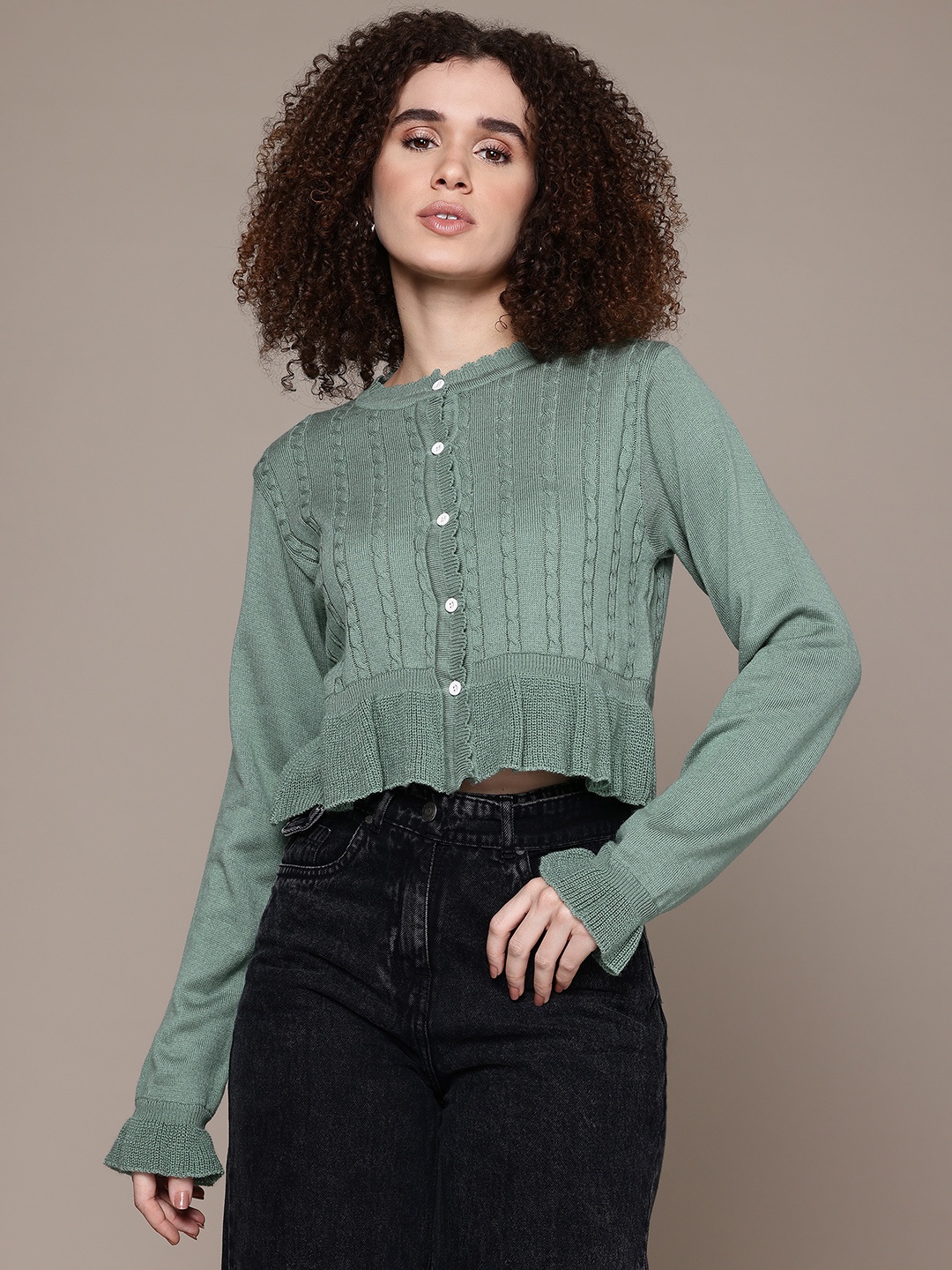 

The Roadster Lifestyle Co. Women Cable Knit Acrylic Cardigan, Green