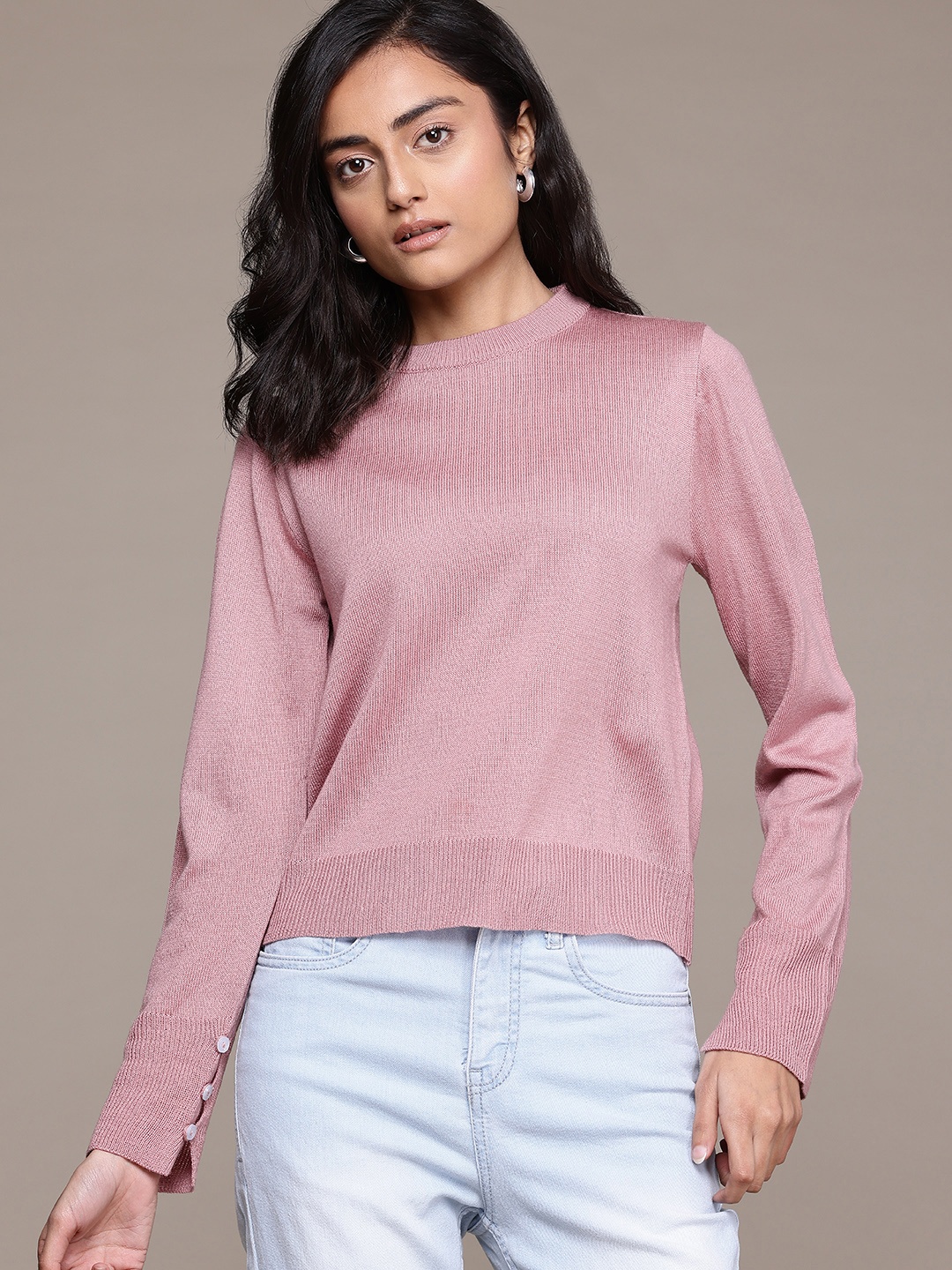 

The Roadster Lifestyle Co. Round Neck Long Sleeves Sweaters, Pink