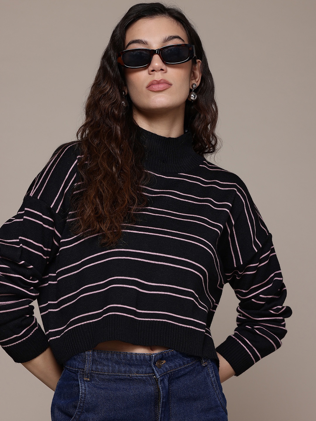 

The Roadster Lifestyle Co. Turtleneck Striped Pullover, Black