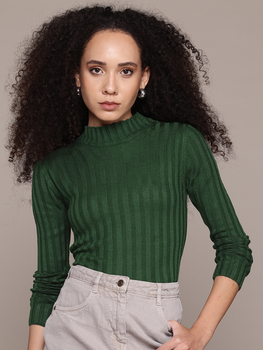 

The Roadster Lifestyle Co. Acrylic Self-Striped Pullover, Green