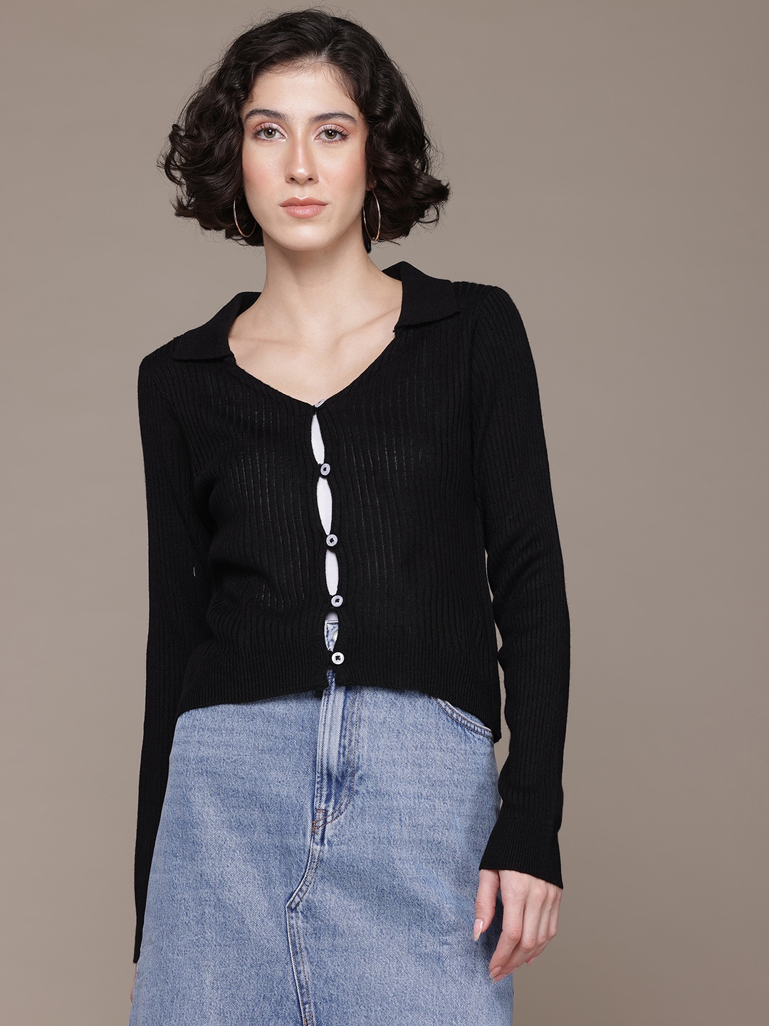 

The Roadster Lifestyle Co. Acrylic Ribbed Cardigan, Black