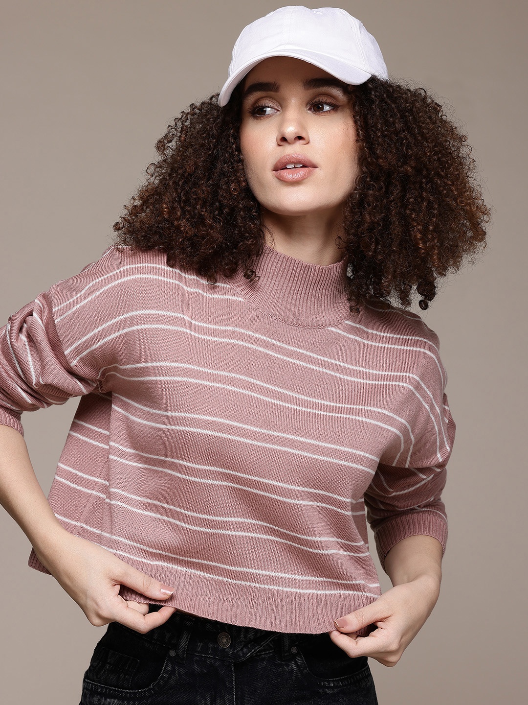 

The Roadster Lifestyle Co. Turtleneck Striped Pullover, Mauve