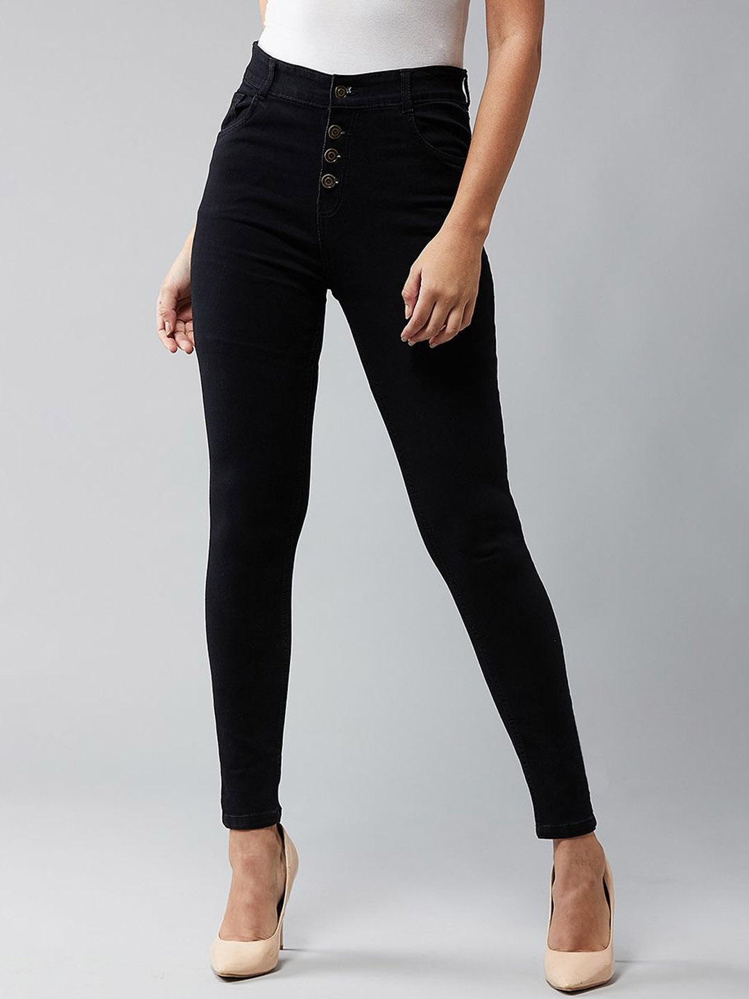 

DOLCE CRUDO Precious Positivity Women Black Clean Look High-Rise Skinny Fit Jeans