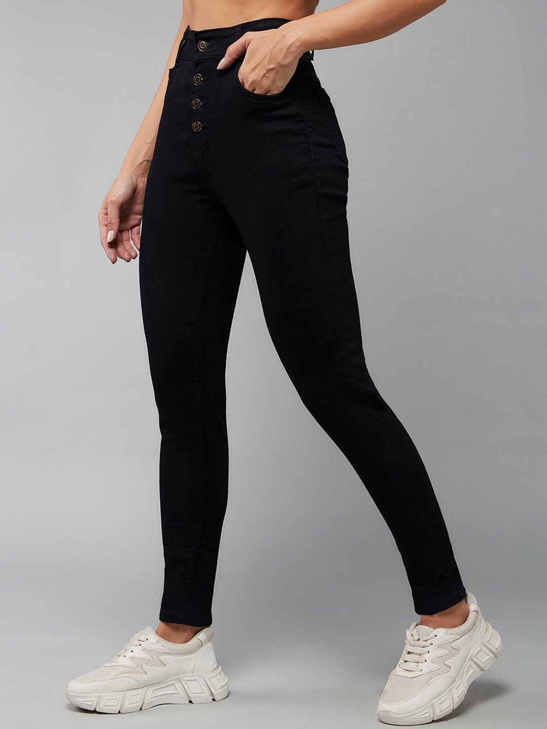 

DOLCE CRUDO Women Black Skinny Fit High Rise Clean Look Stretchable Jeans