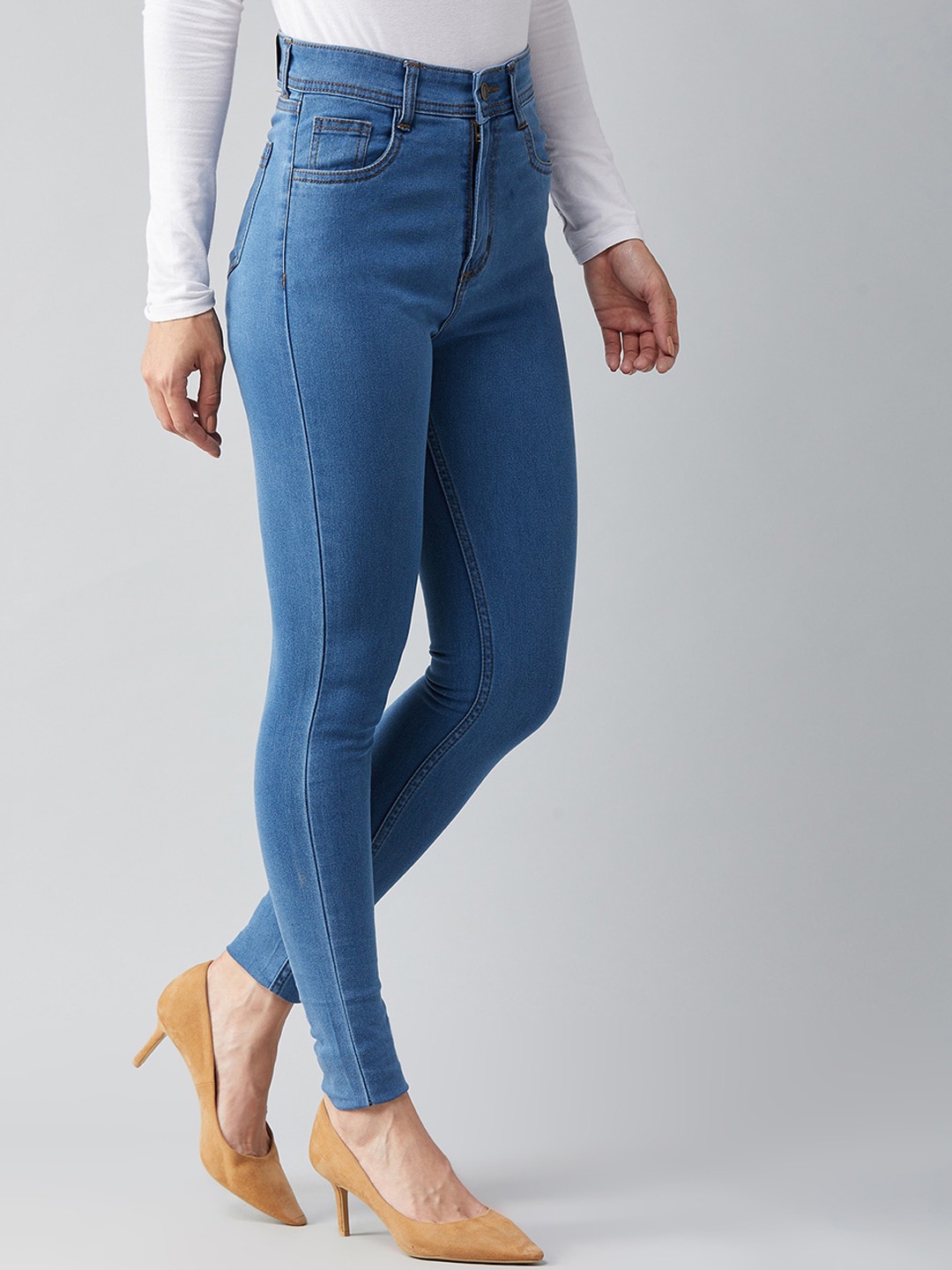 

DOLCE CRUDO Women Clean Look High-Rise Skinny Fit Stretchable Jeans, Blue