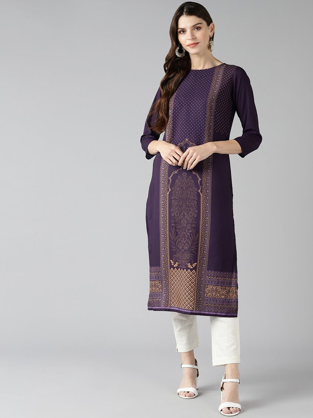 

KALINI Ethnic Motifs Woven Design Kurta, Purple