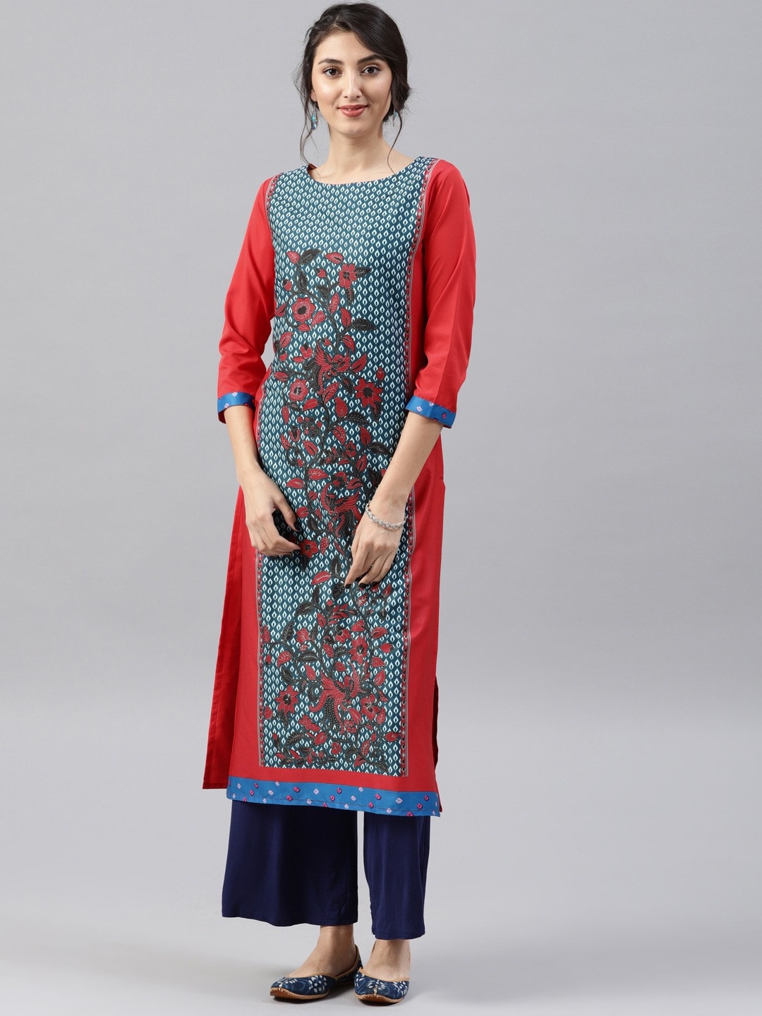 

KALINI Floral Printed Straigth Kurta, Red