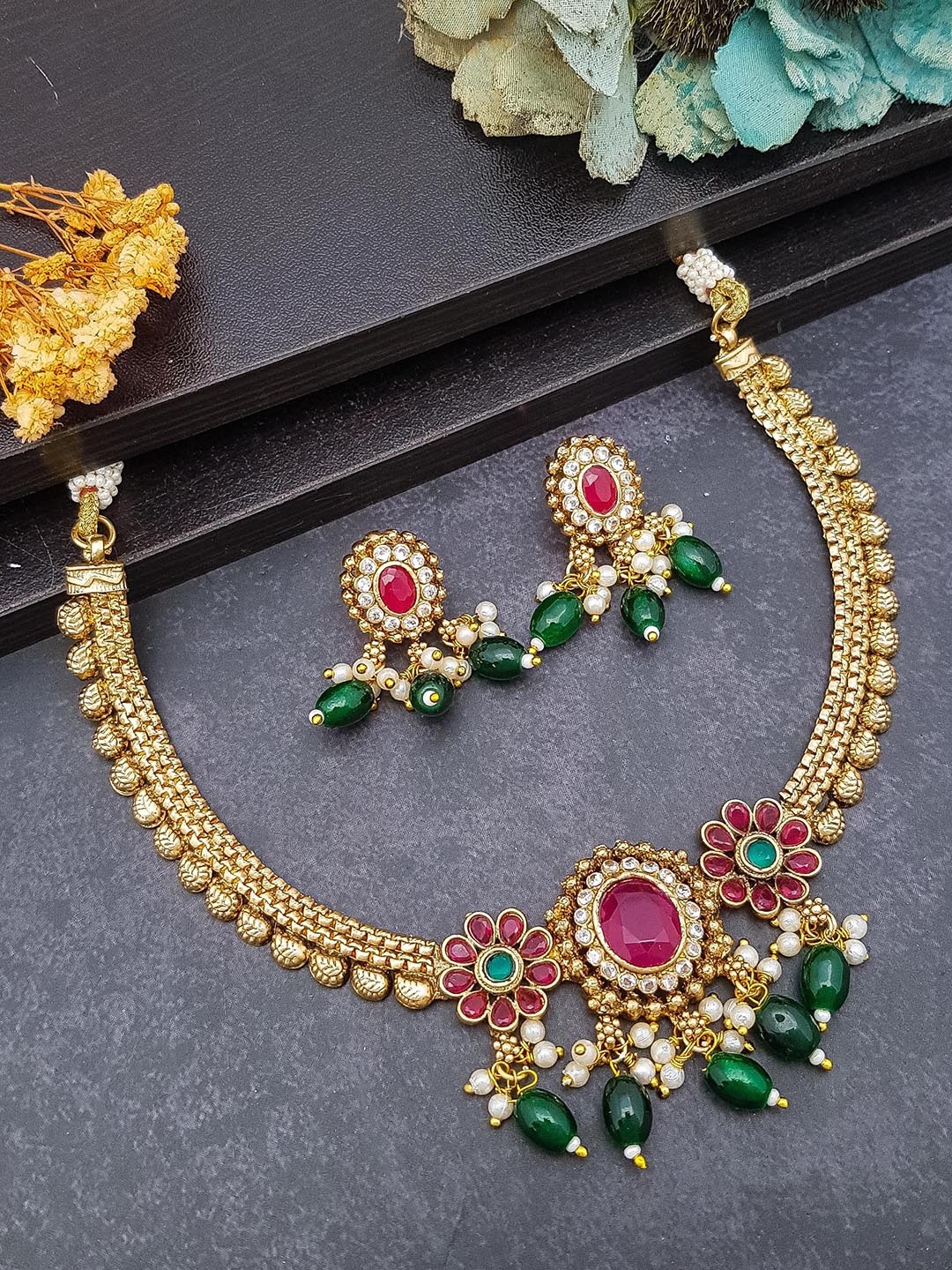 

GRIIHAM Gold-Plated American Diamond-Studded Jewellery Set