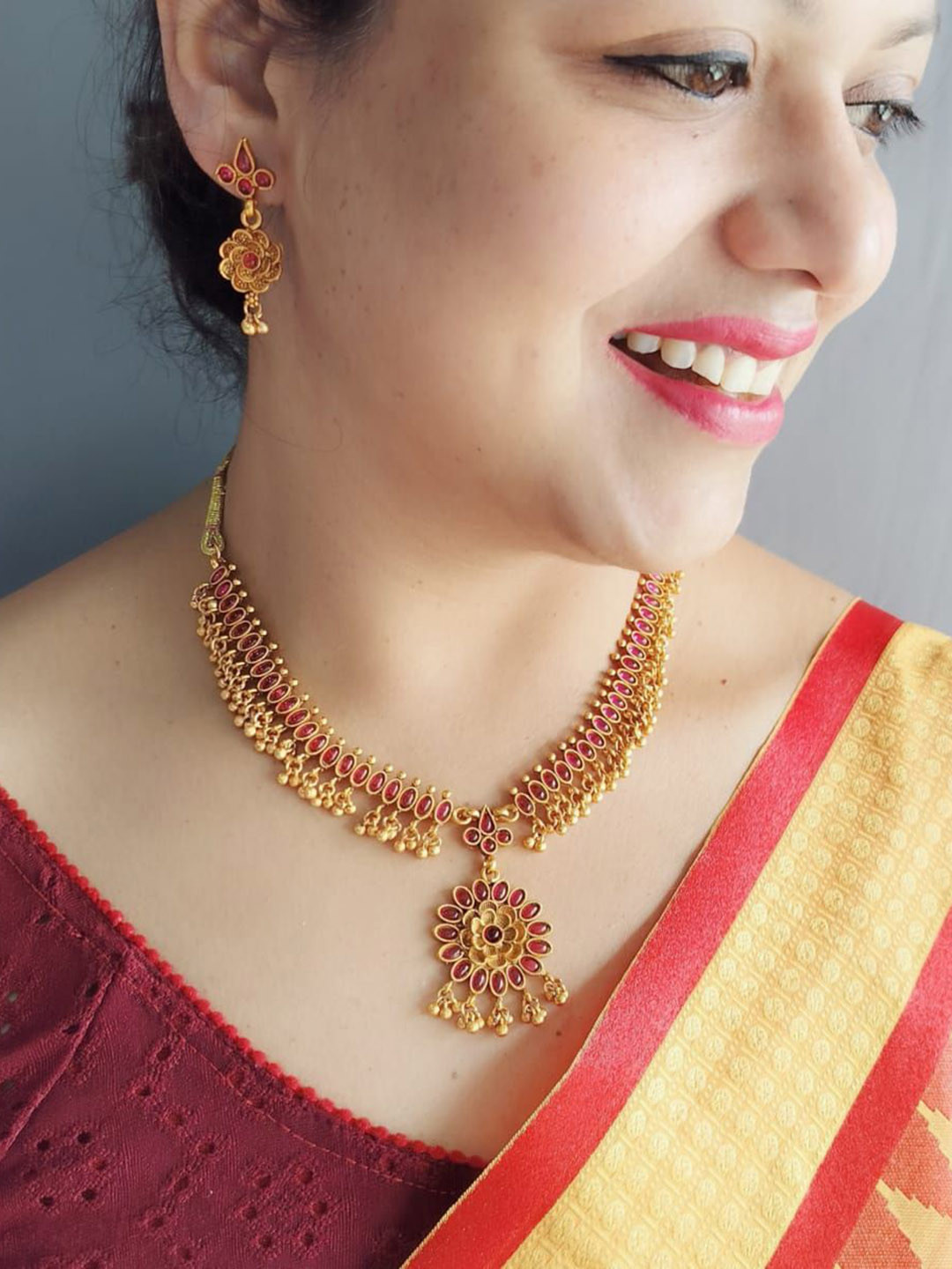 

GRIIHAM Gold Plated CZ Studded Jewellery Set