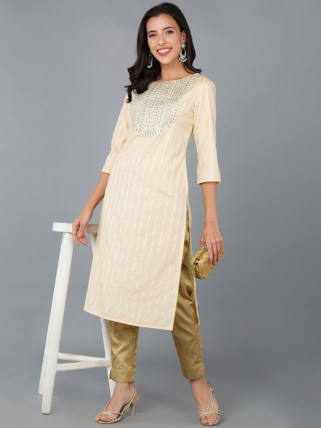 

KALINI Ethnic Motifs Yoke Design Gotta Patti Kurta, Yellow