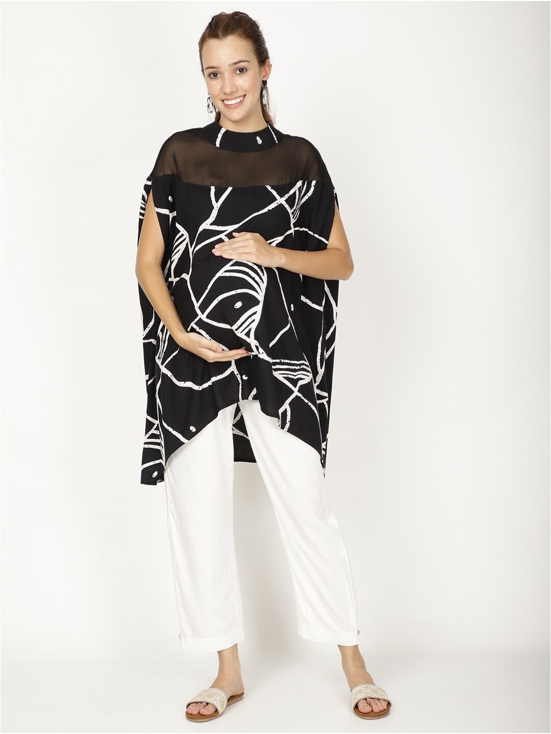 

Ranng Abstract Printed Maternity Kaftna Tunic, Black