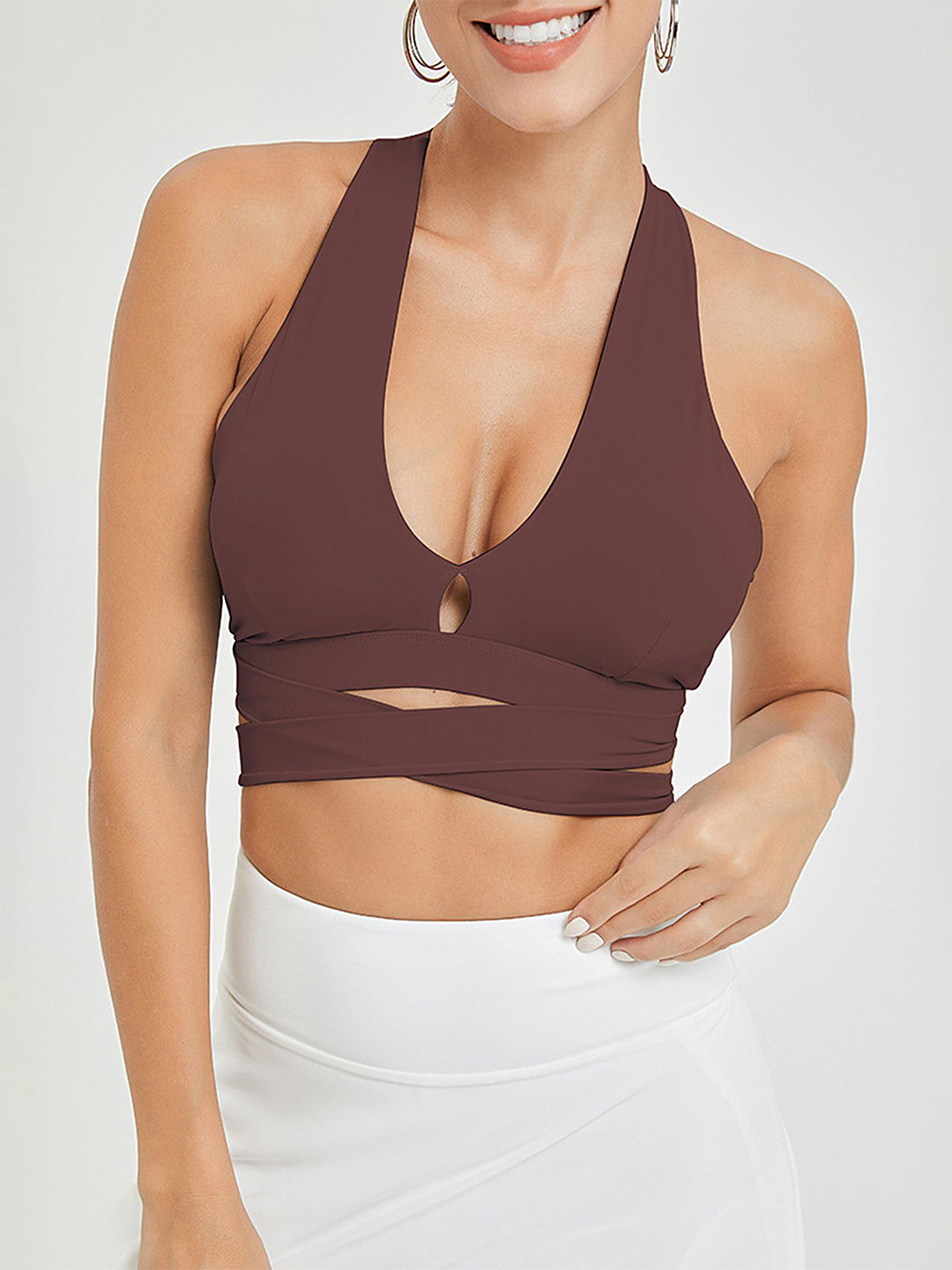 

LULU & SKY Halter Neck Sleeveless Bralette Crop Top, Brown