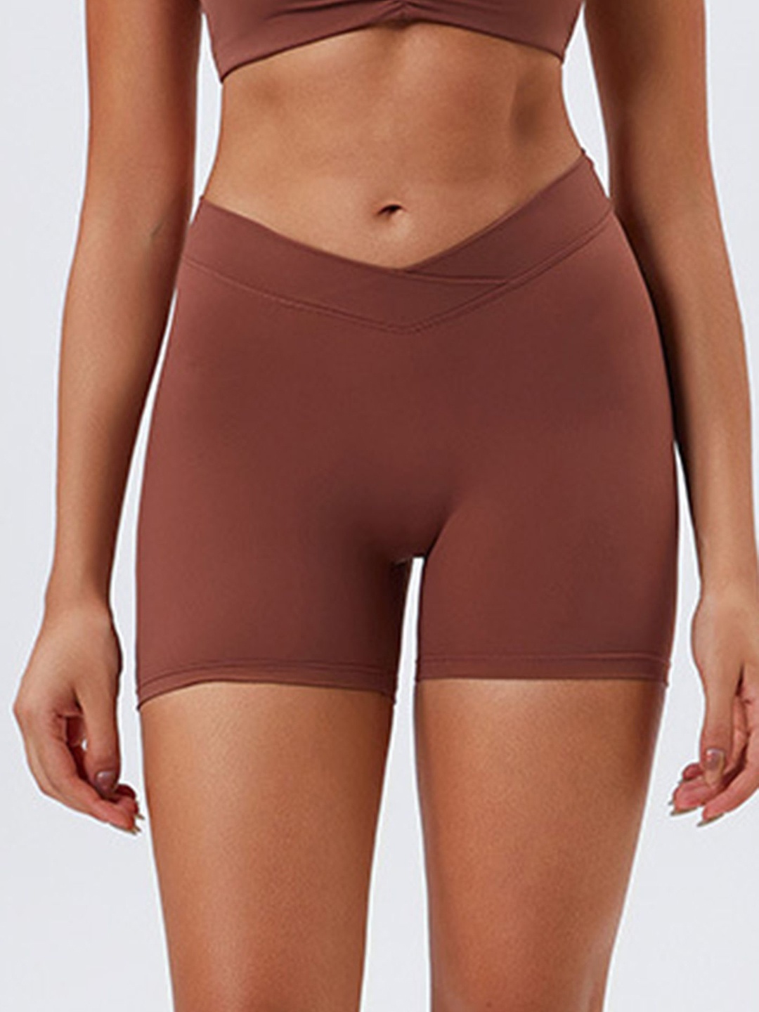 

LULU & SKY Women Slim Fit Gathered Back Detail Mid Rise Sports Shorts, Brown