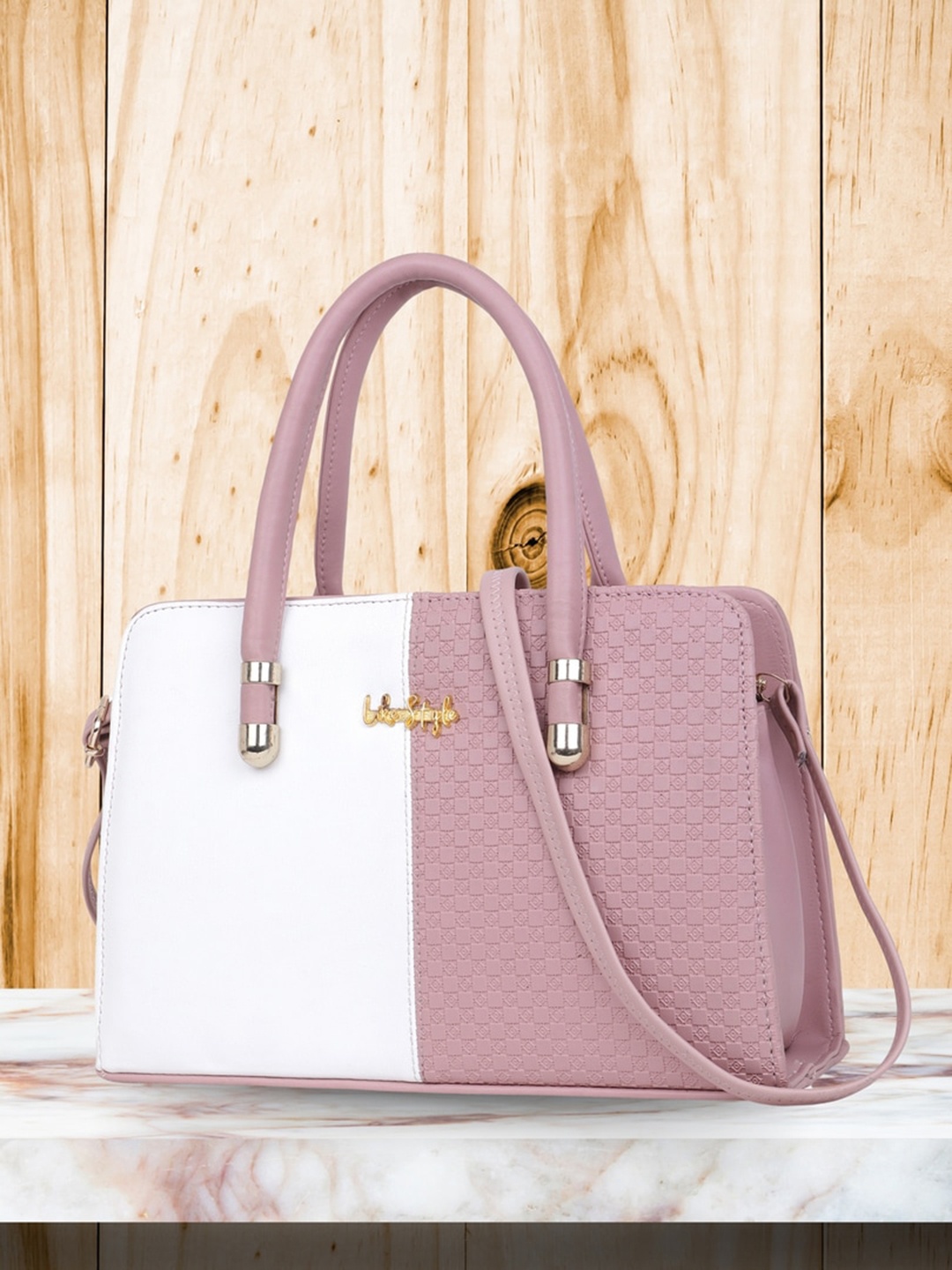 

LIKE STYLE Colourblocked Structured Handheld Bag with Tasselled, Pink