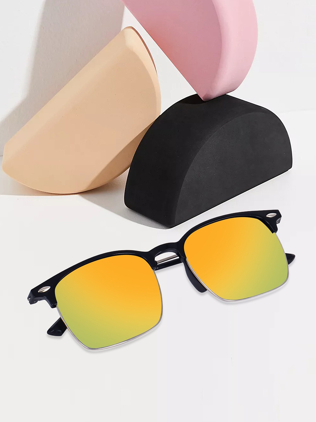 

Peter Jones Eyewear Unisex Square Sunglasses with UV Protected Lens SG3911OG, Yellow