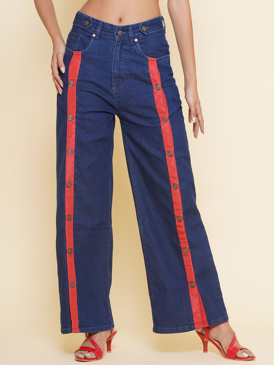 

BAESD Women Straight Fit Mid-Rise Clean Look Denim Jeans, Navy blue