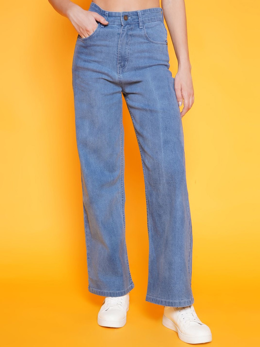 

BAESD Women Clean Look Light Shade Straight Fit High Waist Non Stretchable Denim Jeans, Turquoise blue