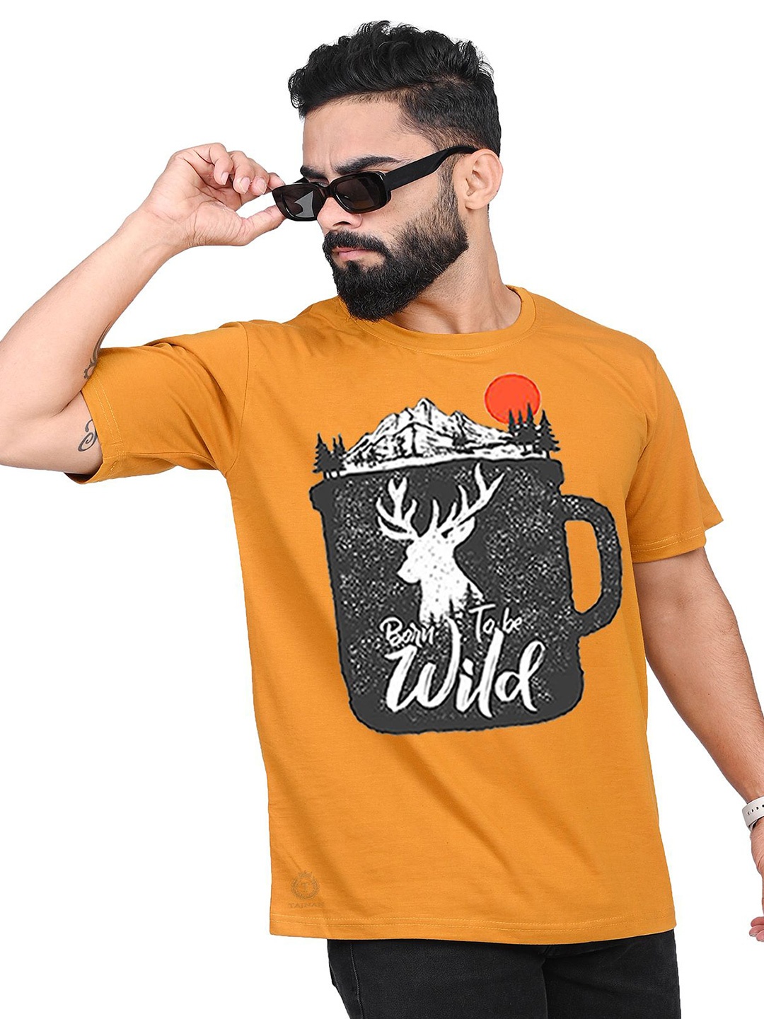 

TAJNAN Men Printed T-shirt, Orange