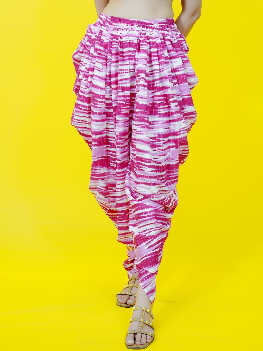 

CRAZEVILLA Abstract Printed Ready To Wear Dhoti Pants, Pink