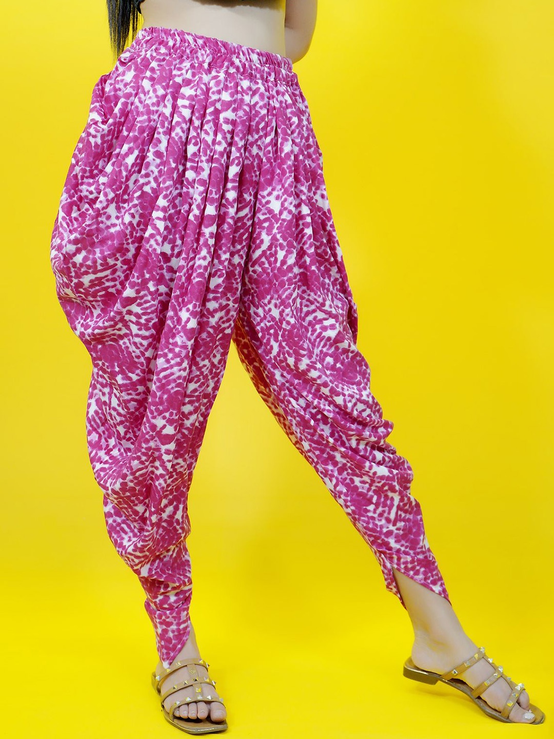 

CRAZEVILLA Abstract Printed Ready To Wear Dhoti Pants, Pink