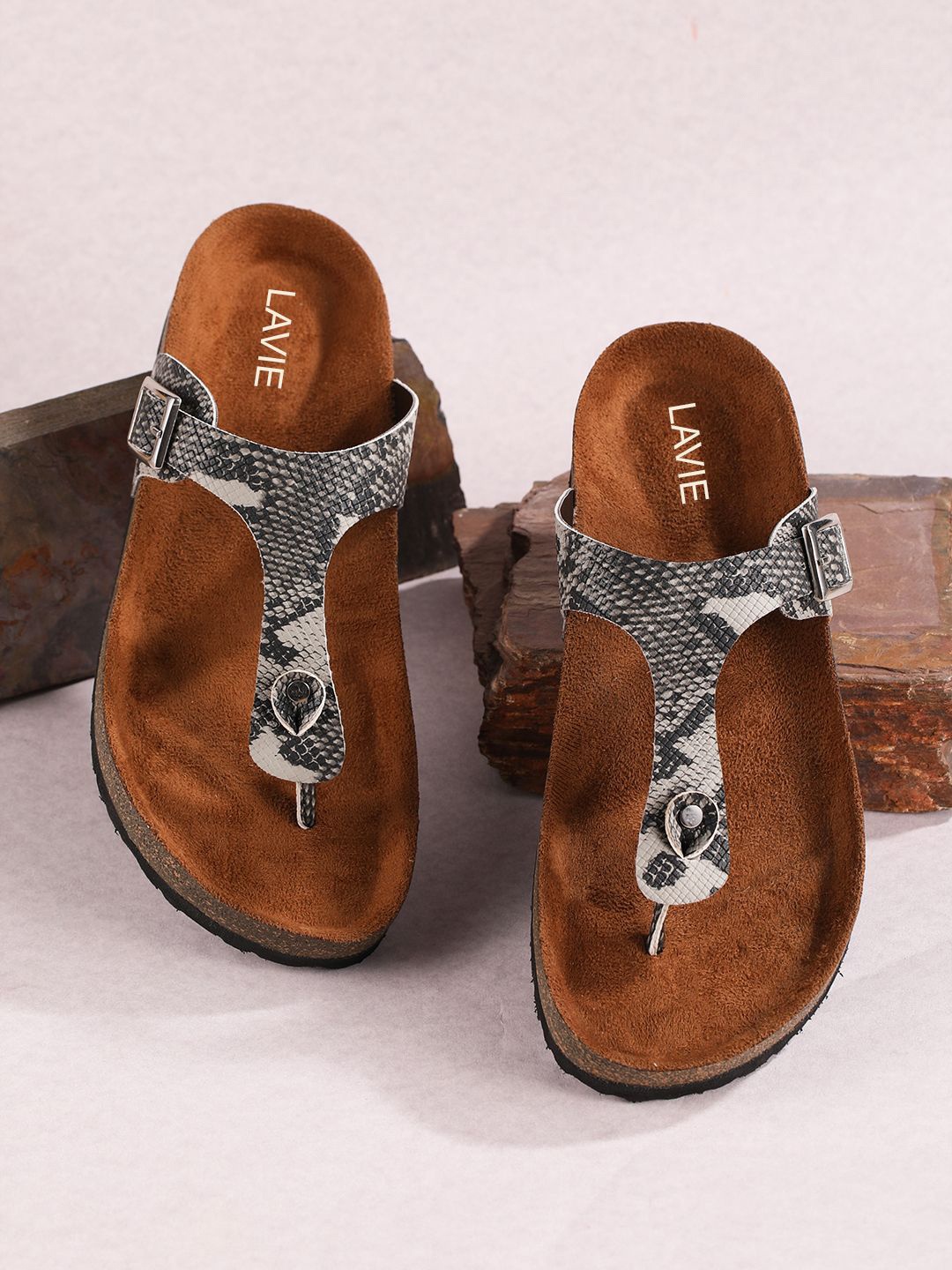 

Lavie Women Animal Printed T-Strap Flats, Grey