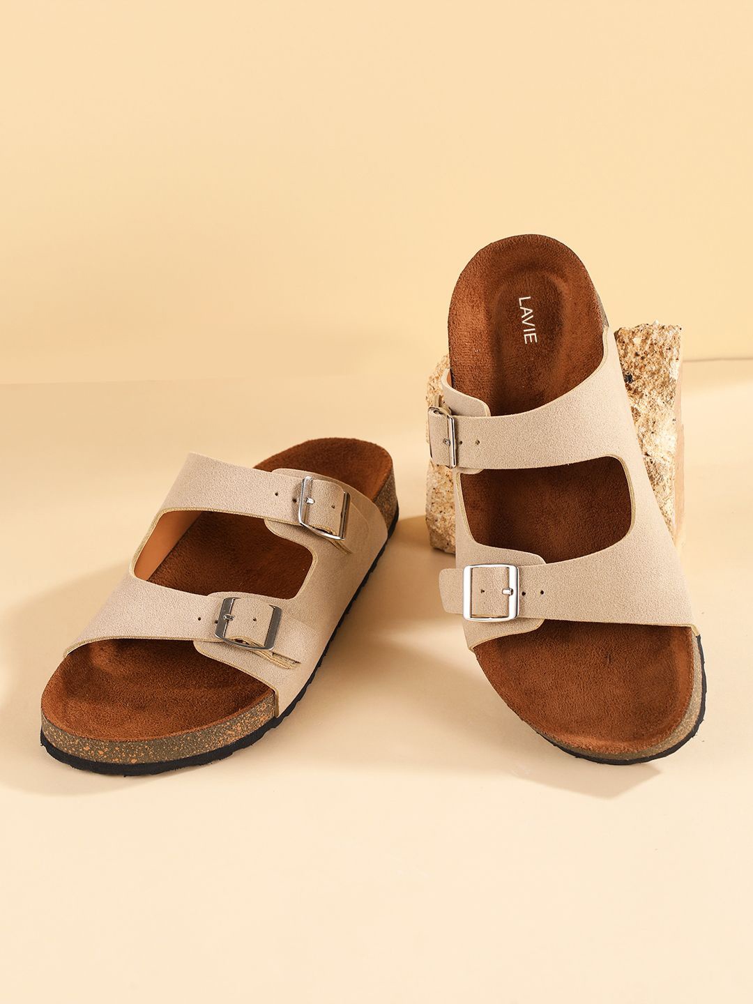 

Lavie Women Buckles Detail Open Toe Flats, Beige
