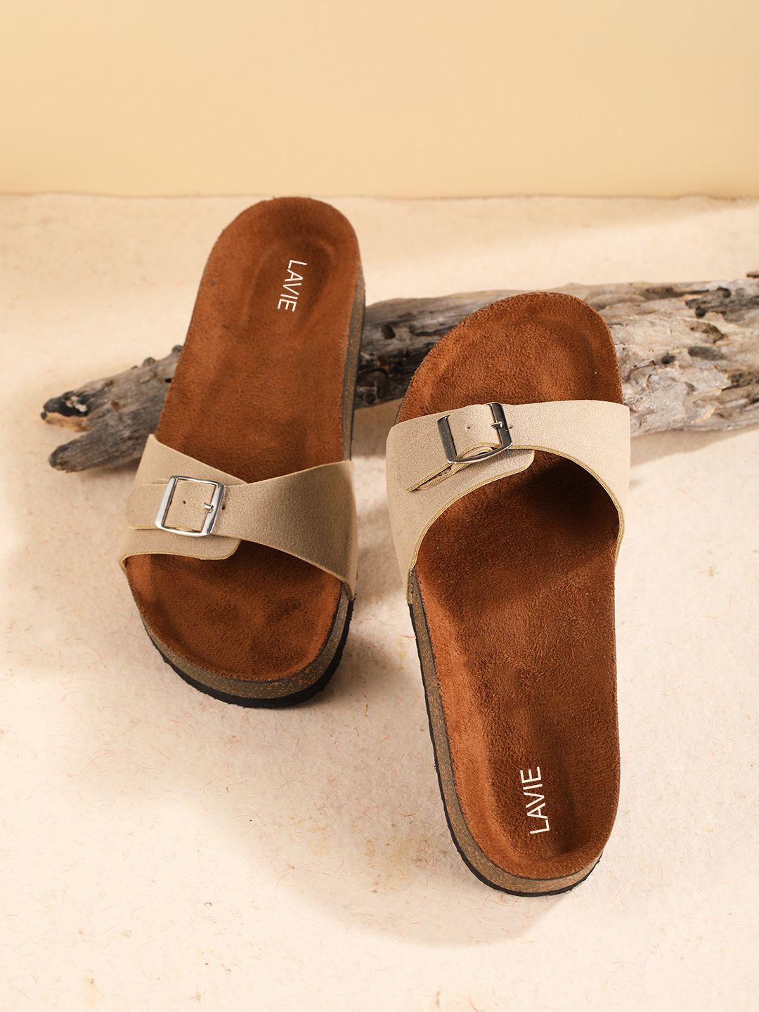 

Lavie Women Open Toe Flats with Buckels, Beige