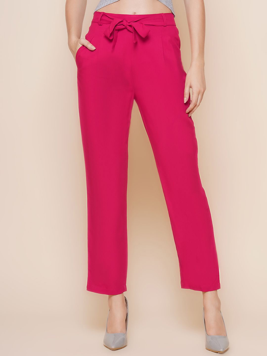 

BAESD Women Relaxed High-Rise Plain Pleated Regular Trousers, Fuchsia