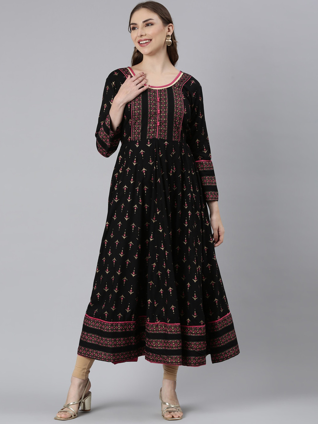 

Souchii Printed Flared Midi Dress, Black