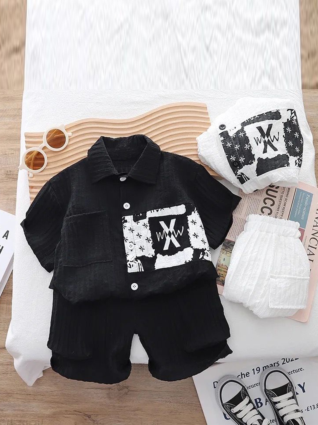 

TrendyKid Boys Printed Shirt With Short, Black