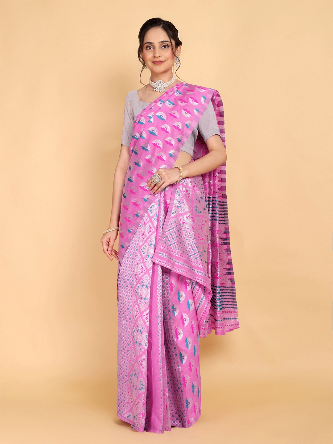 

Rose Villa Assamese Mekhela Chador Saree, Pink