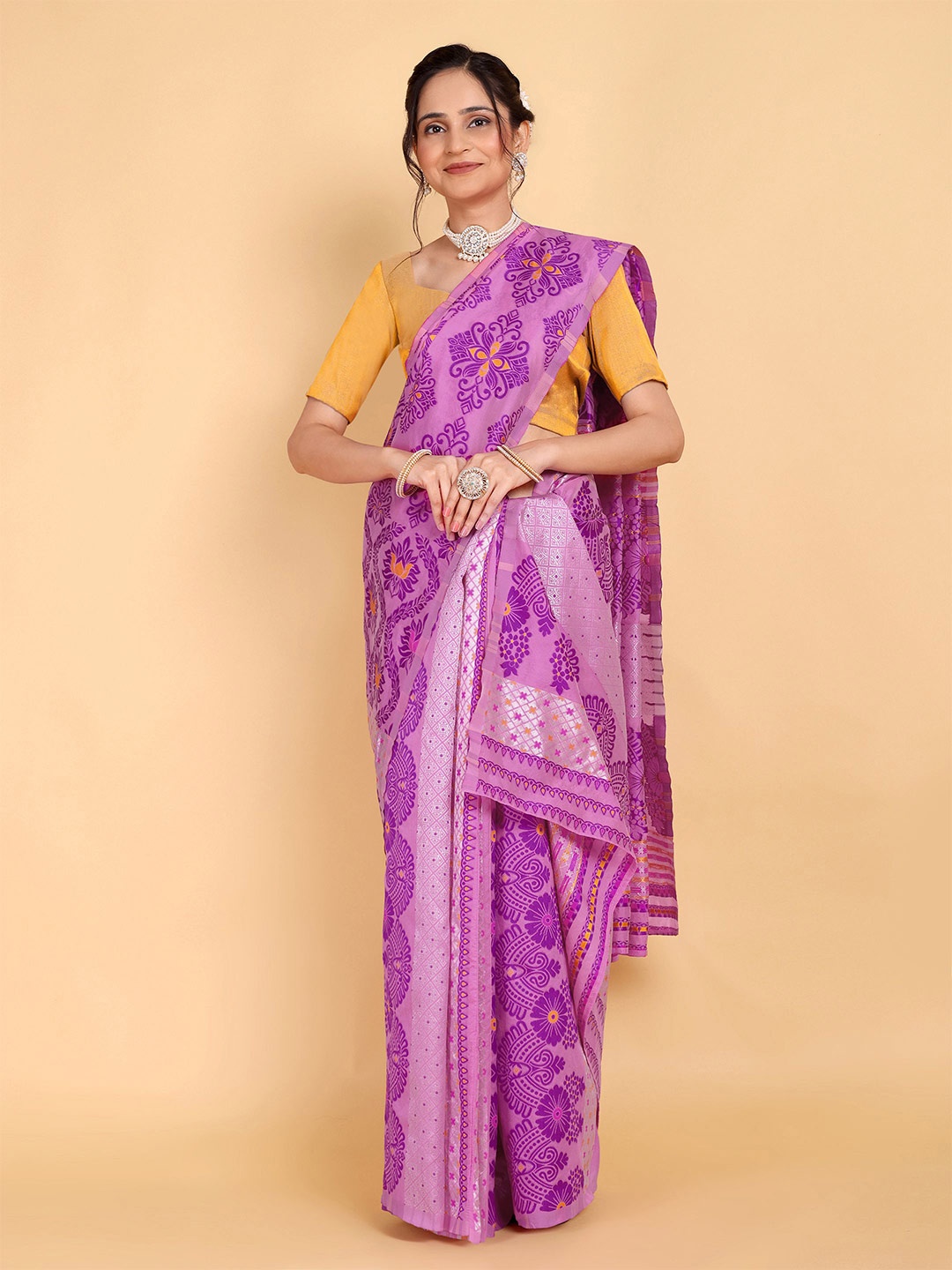 

Rose Villa Woven Design Assamese Mekhela Chador Saree, Pink