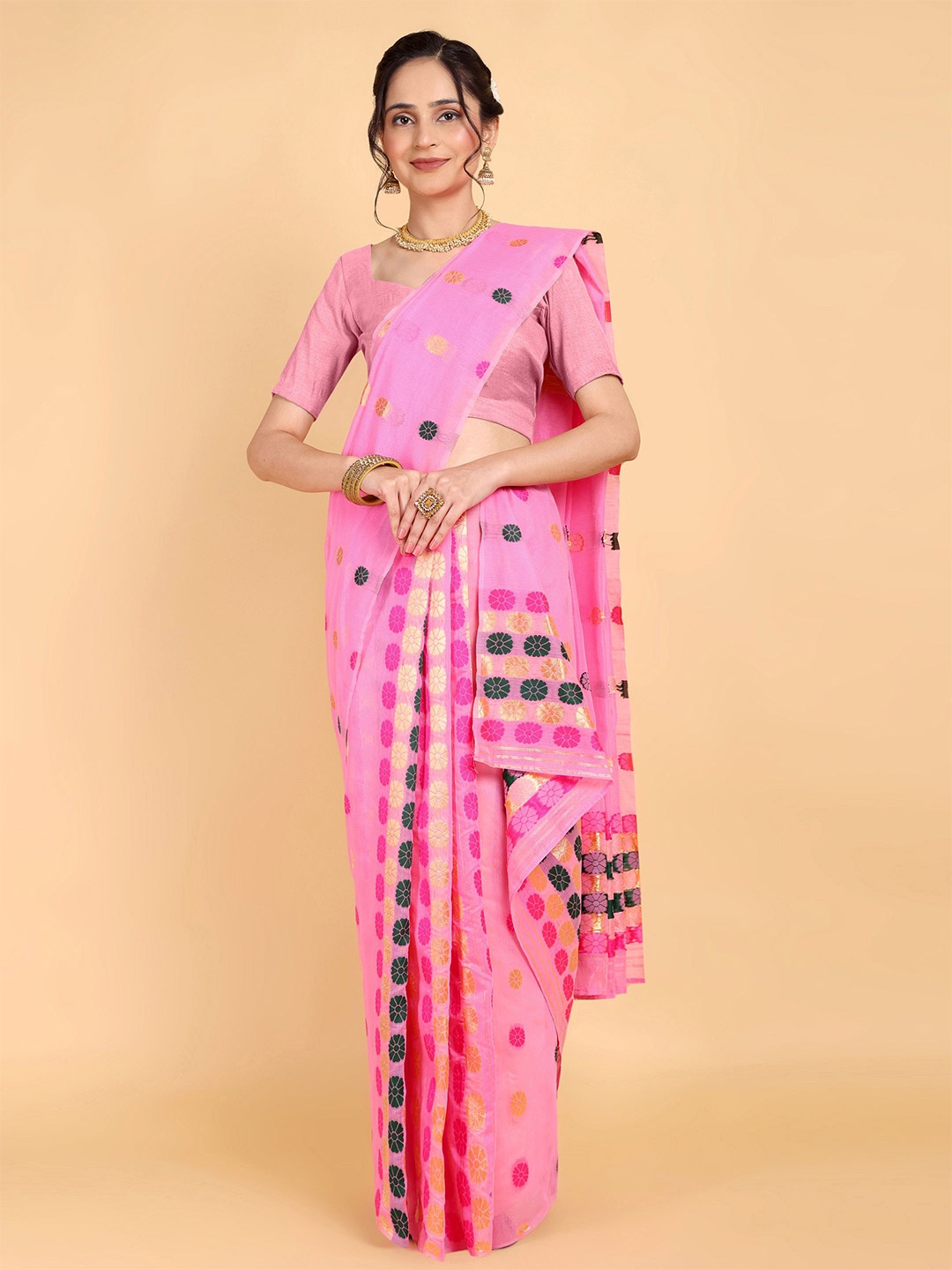 

Rose Villa Assamese Mekhela Chador Saree, Pink