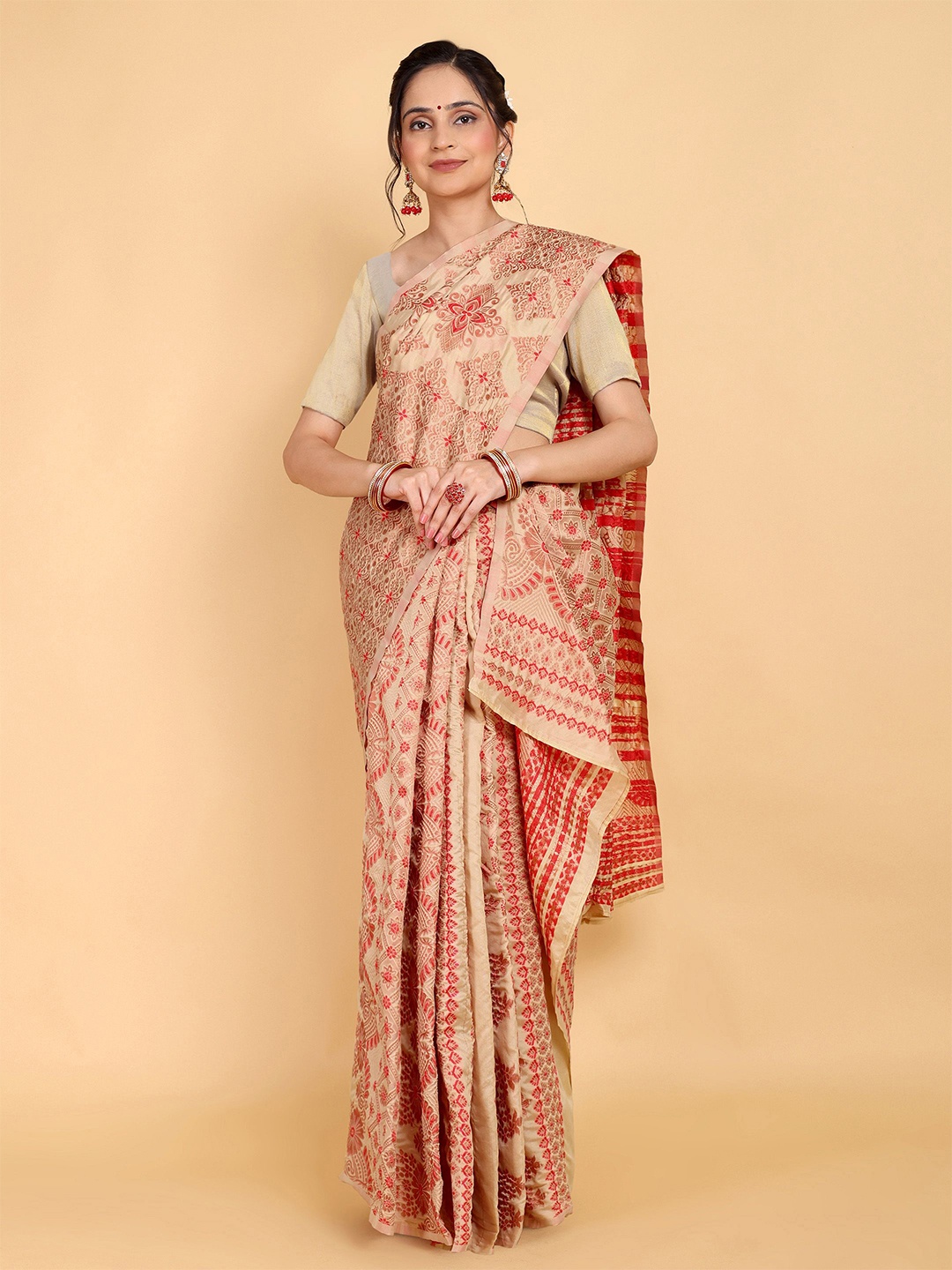 

Rose Villa Assamese Mekhela Chador Saree, Cream