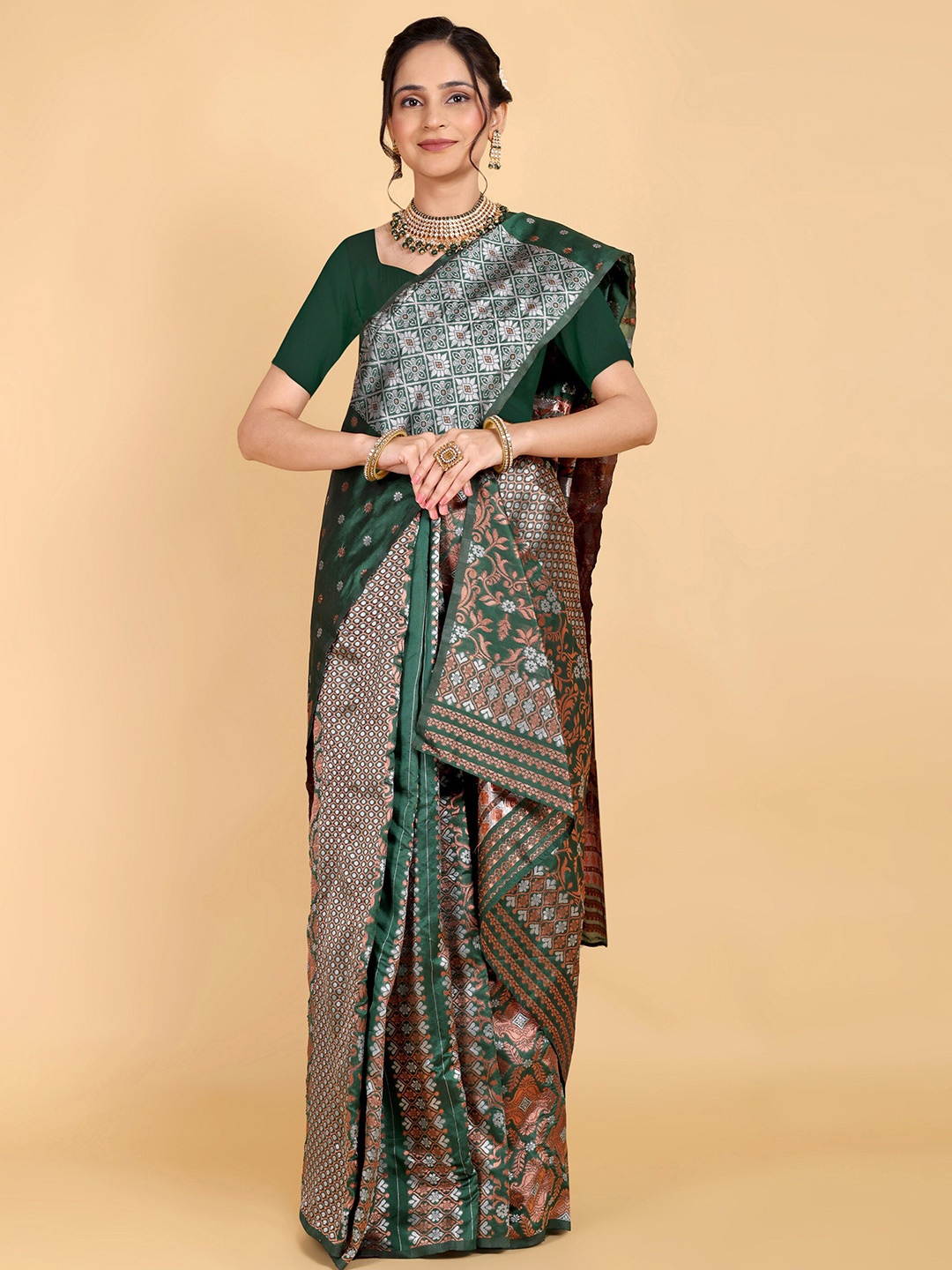 

Rose Villa Assamese Mekhela Chador Saree, Green