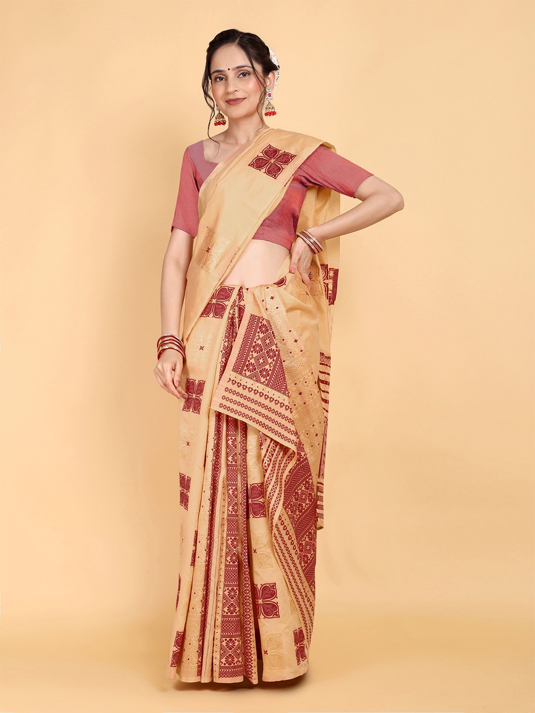 

Rose Villa Assamese Mekhela Chador Saree, Cream