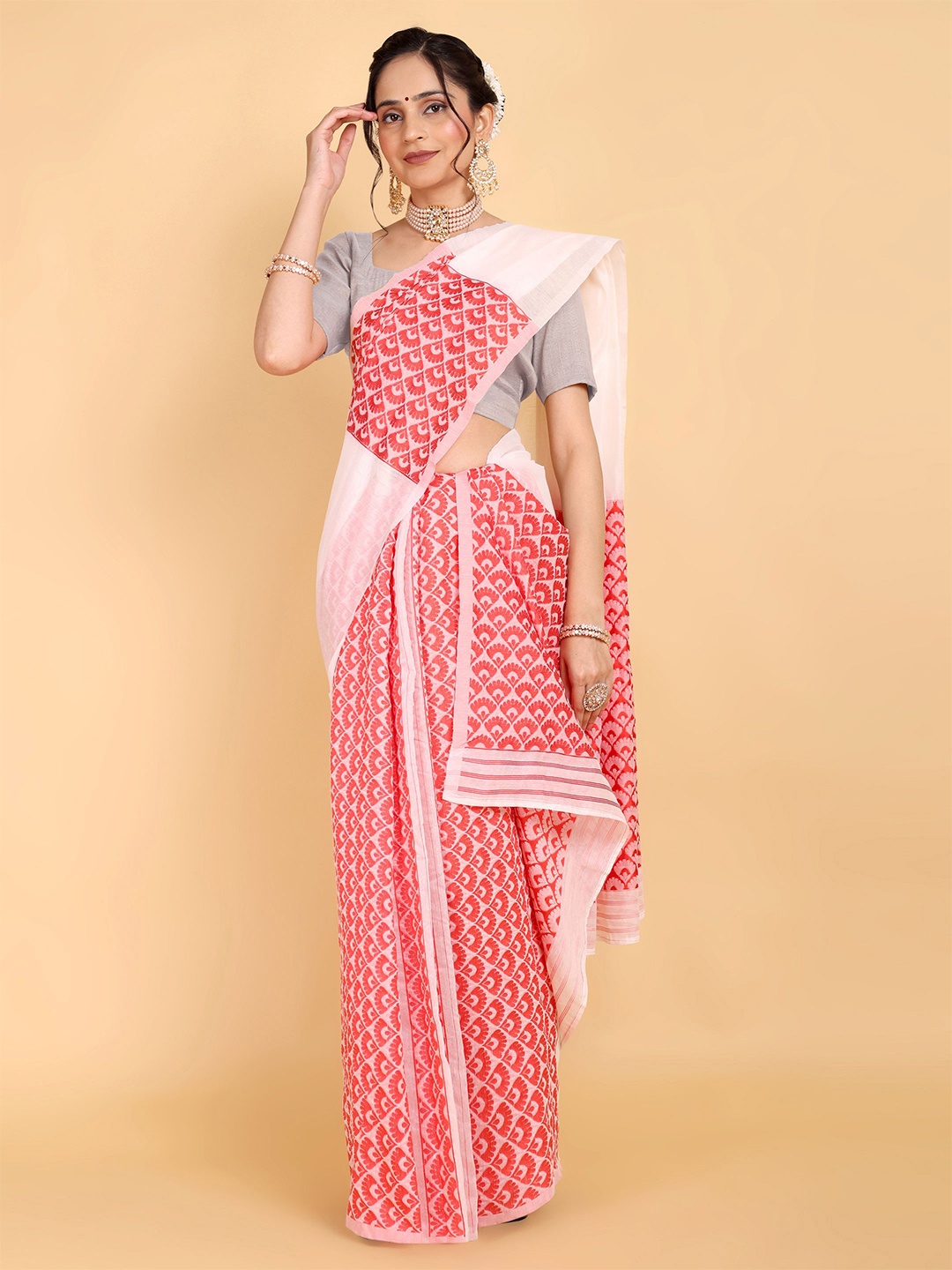 

Rose Villa Assamese Mekhela Chador Saree, White