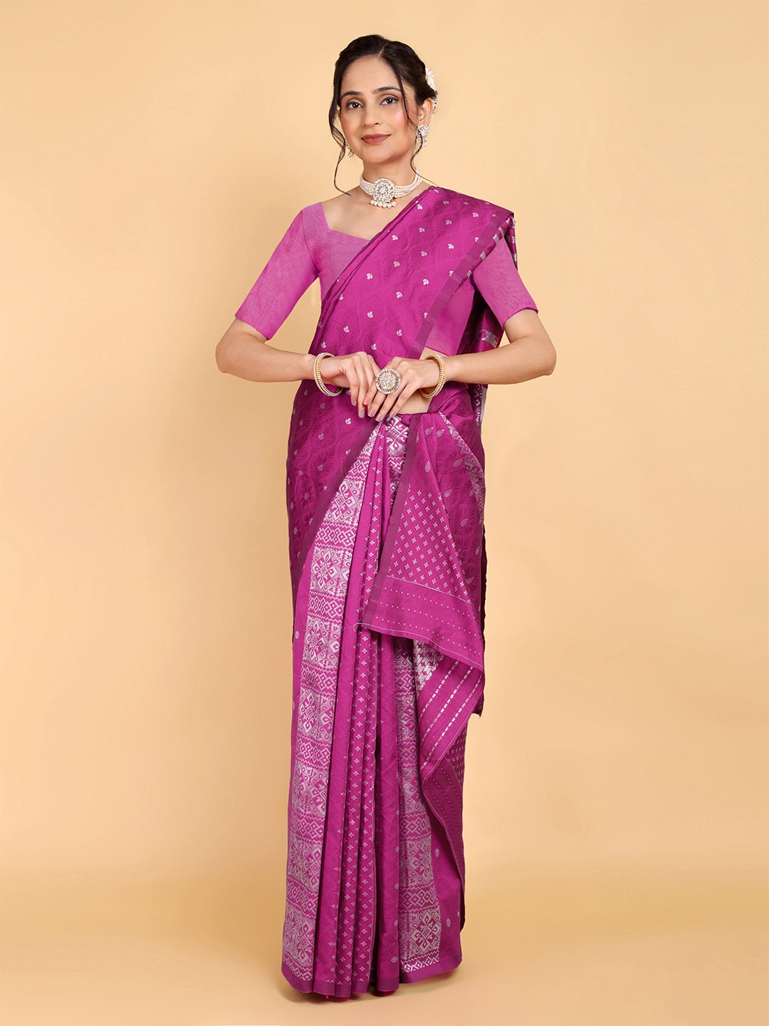 

Rose Villa Assamese Mekhela Chador Saree, Purple