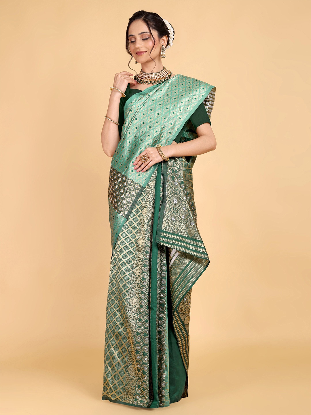 

Rose Villa Assamese Mekhela Chador Saree, Green