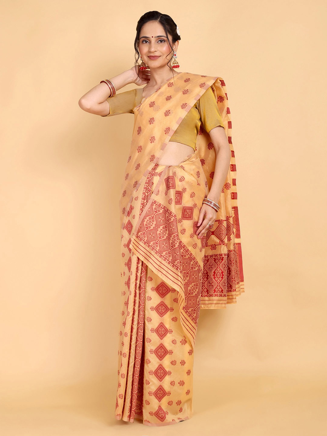 

Rose Villa Assamese Mekhela Chador Saree, Cream