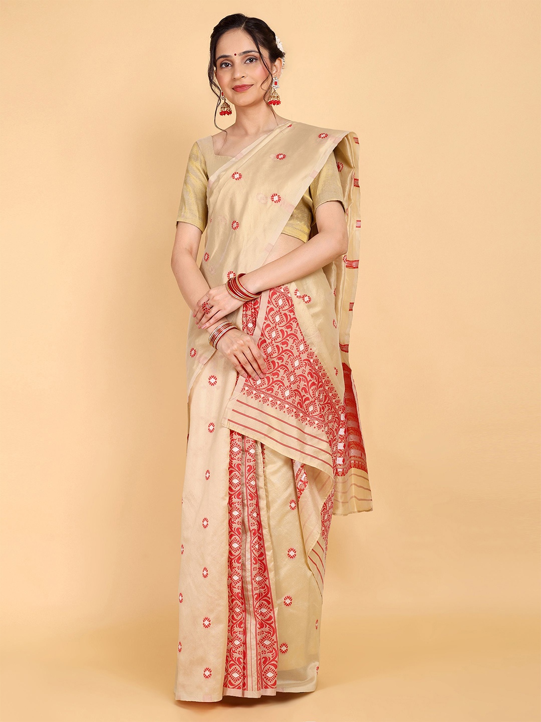 

Rose Villa Assamese Mekhela Chador Saree, Cream