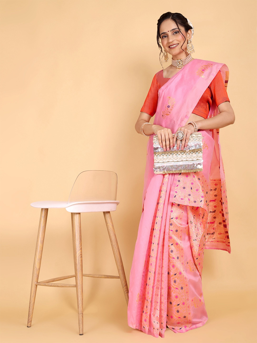 

Rose Villa Assamese Mekhela Chador Saree, Pink